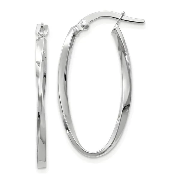 14K White Gold Twisted Oval Hoop Earrings