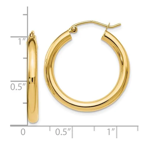 3x25mm Gold Hoop Earrings Image 4 Miner's Den Jewelers Royal Oak, MI