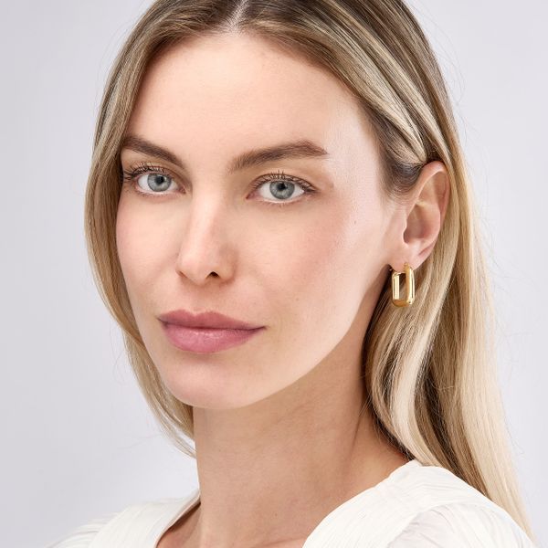 Puffy Square Shape Hoop Earrings Image 5 Miner's Den Jewelers Royal Oak, MI