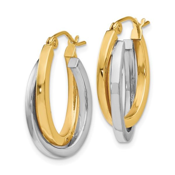 Two-Tone Crossover Hoop Earrings Image 2 Miner's Den Jewelers Royal Oak, MI