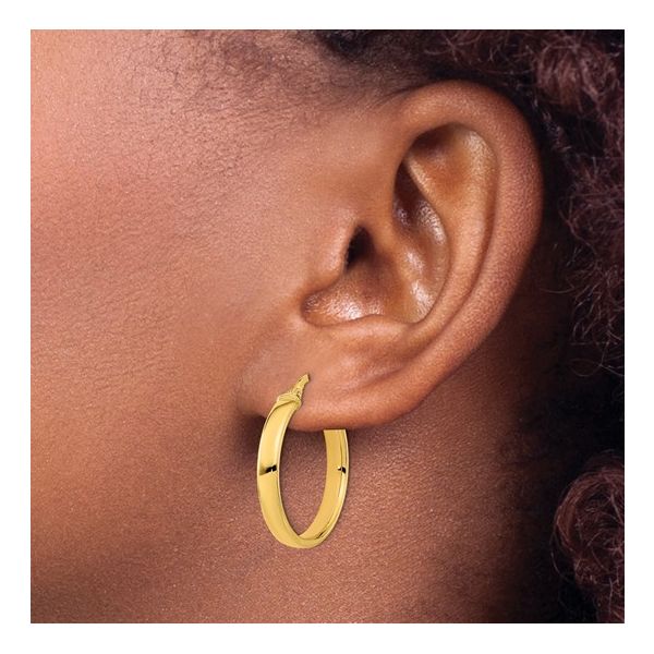 Yellow Gold Hoop Earrings 4x24mm Image 3 Miner's Den Jewelers Royal Oak, MI