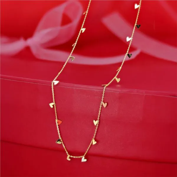 14K Gold Dangling Hearts Necklace