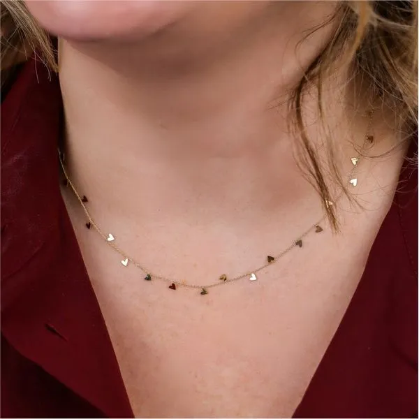 14K Gold Dangling Hearts Necklace