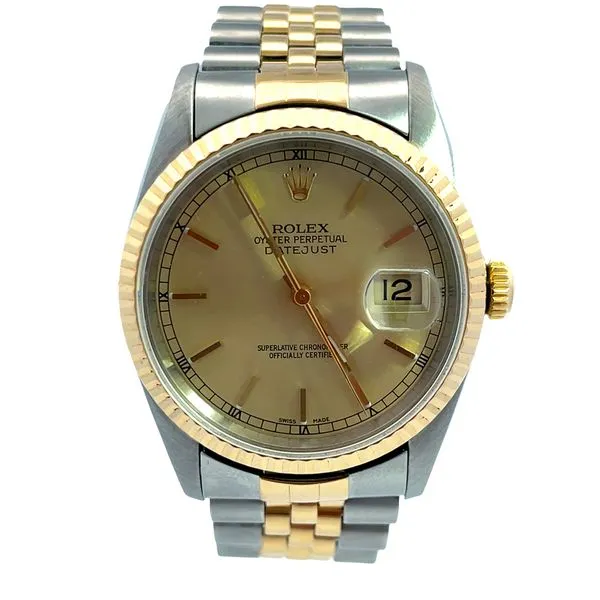 Two Tone Rolex Datejust With Champagne Roman Dial Fluted Bezel Stainless Steel And 18K Yellow Automatic Watch Miner's Den Jewelers Royal Oak, MI
