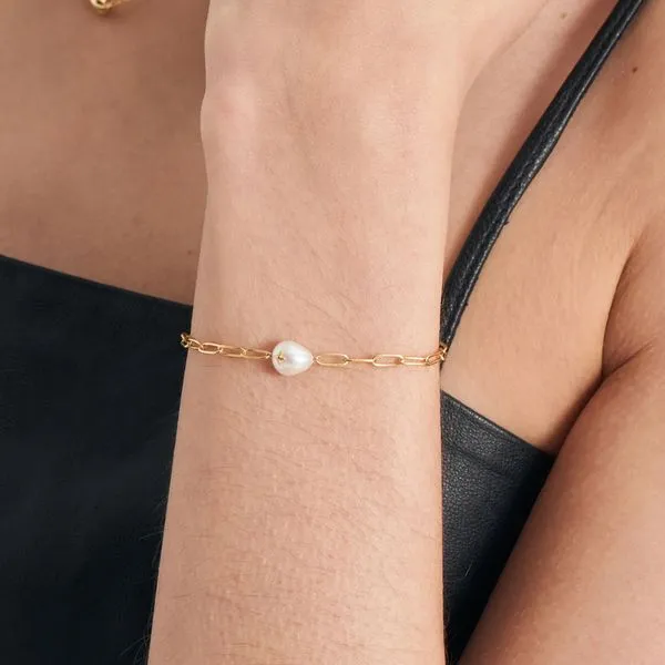 Gold Pearl Sparkle Chunky Chain Bracelet Image 2 Miner's Den Jewelers Royal Oak, MI
