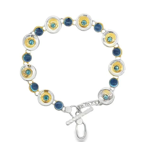 Two Tone Sterling Silver Vermeil Fancy Link Bracelet With African Amethyst and Blue Topaz Image 2 Miner's Den Jewelers Royal Oak, MI