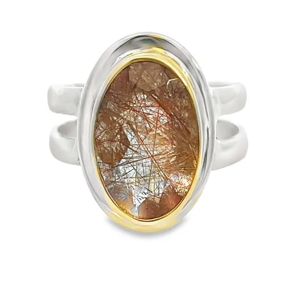 Two Tone Sterling Silver Vermeil Ring With Rutilated Quartz Image 2 Miner's Den Jewelers Royal Oak, MI