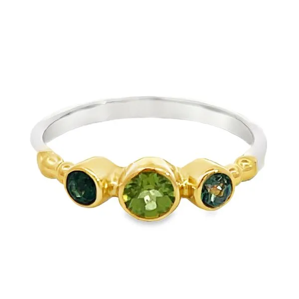 Two Tone Sterling Silver Vermeil Contemporary Gemstone Ring With Peridot and Topaz Miner's Den Jewelers Royal Oak, MI