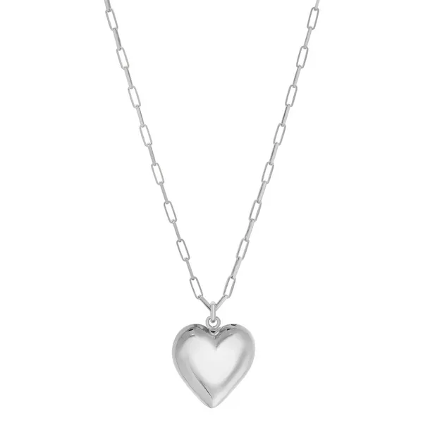 Silver Puffed Heart Necklace Image 2 Miner's Den Jewelers Royal Oak, MI