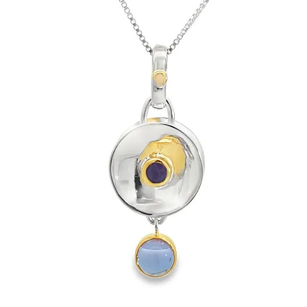 Sterling Silver Vermeil Pendant With African Amethyst and Baby Blue Topaz Miner's Den Jewelers Royal Oak, MI