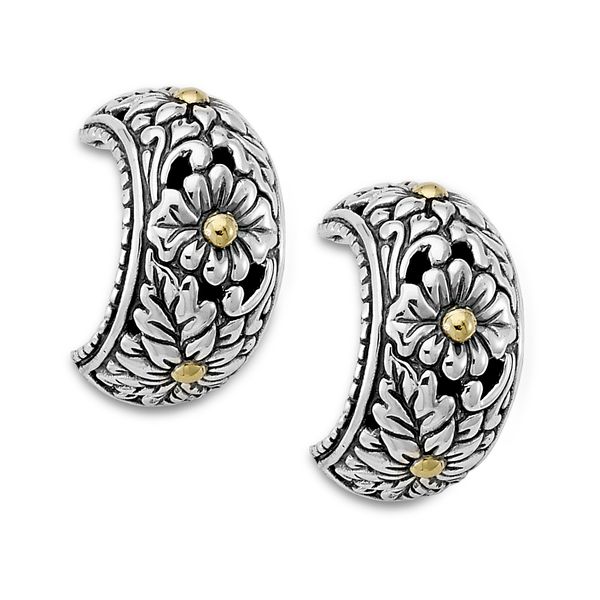 Sterling Silver & 18K Floral Earrings Image 2 Miner's Den Jewelers Royal Oak, MI