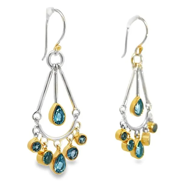 Two Tone Sterling Silver Vermeil Dangle Earrings With Blue Topaz Image 2 Miner's Den Jewelers Royal Oak, MI