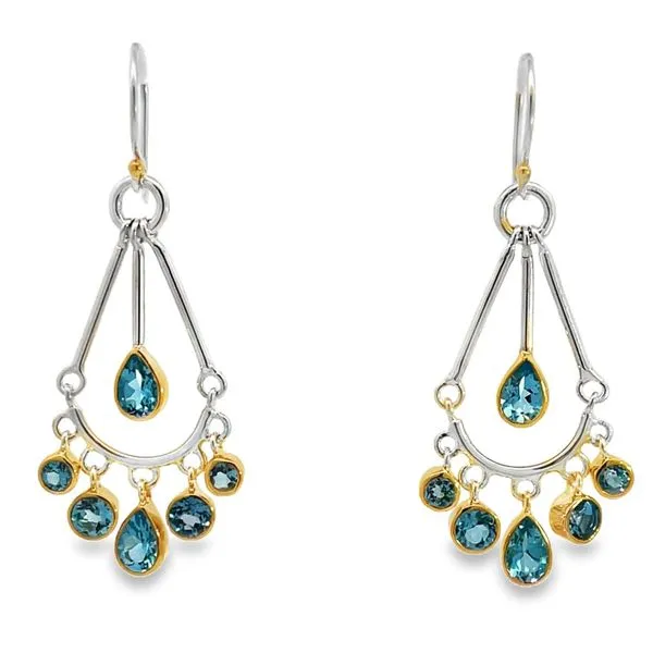 Two Tone Sterling Silver Vermeil Dangle Earrings With Blue Topaz Miner's Den Jewelers Royal Oak, MI