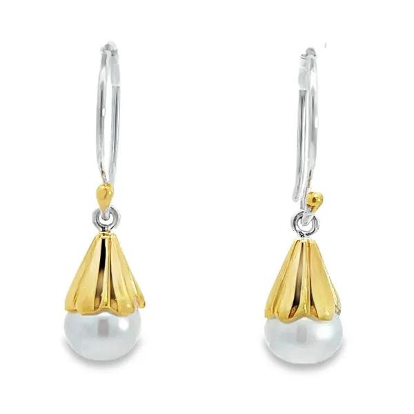Two Tone Sterling Silver Vermeil Dangle Earrings With Freshwater Pearl Miner's Den Jewelers Royal Oak, MI