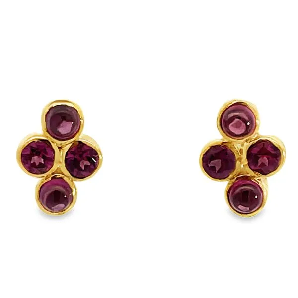 Two Tone Sterling Silver Vermeil Post Earrings With Rhodolite Garnet Miner's Den Jewelers Royal Oak, MI