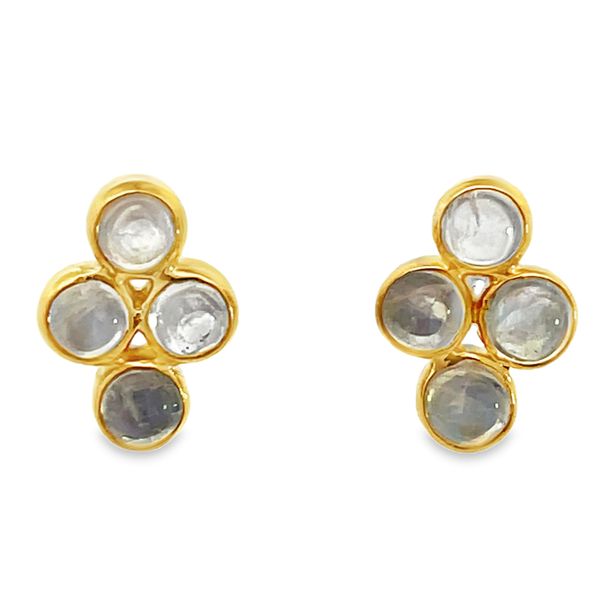 Two Tone Sterling Silver Vermeil Post Earrings With Rainbow Moonstone Miner's Den Jewelers Royal Oak, MI