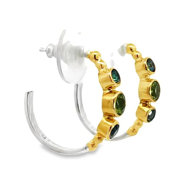 Two Tone Sterling Silver Vermeil Small Hoop Earrings With Peridot and Topaz Image 2 Miner's Den Jewelers Royal Oak, MI