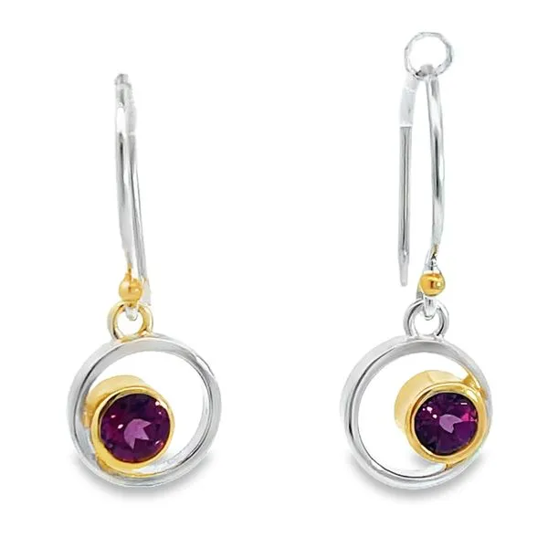 Two Tone Sterling Silver Vermeil Dangle Earrings With Rhodolite Garnet Miner's Den Jewelers Royal Oak, MI