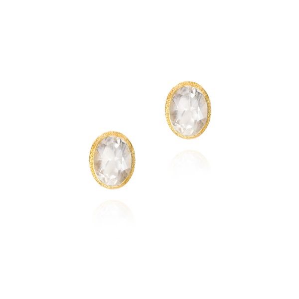 White Topaz Stud Earrings in Gold Vermeil Miner's Den Jewelers Royal Oak, MI