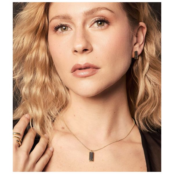 Labradorite Rectangular Stud Earrings in 18K Gold Vermeil Image 2 Miner's Den Jewelers Royal Oak, MI