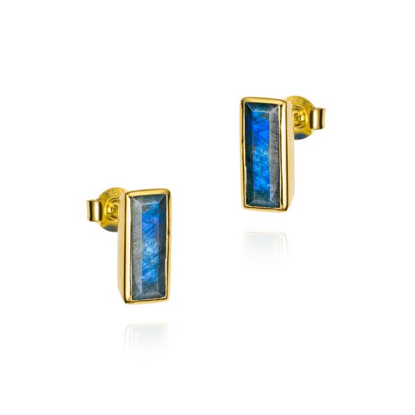 Labradorite Rectangular Stud Earrings in 18K Gold Vermeil Miner's Den Jewelers Royal Oak, MI