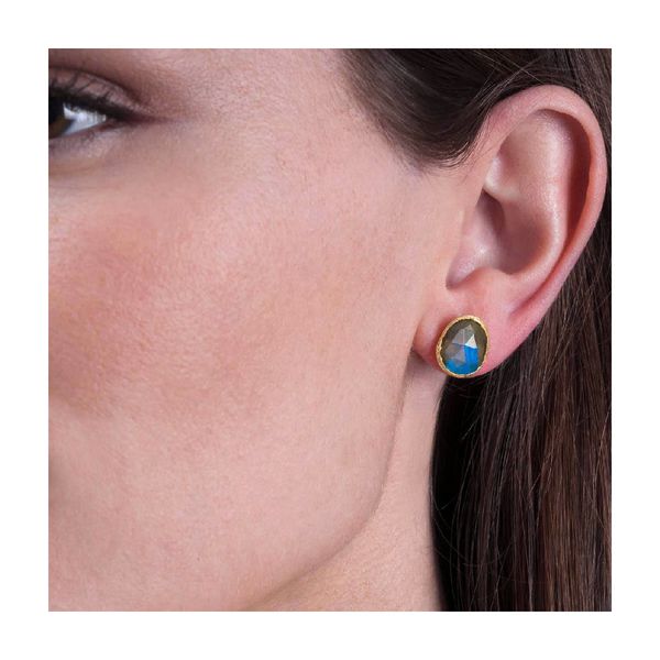 Labradorite Stud Earrings in 18K Gold Vermeil Image 2 Miner's Den Jewelers Royal Oak, MI