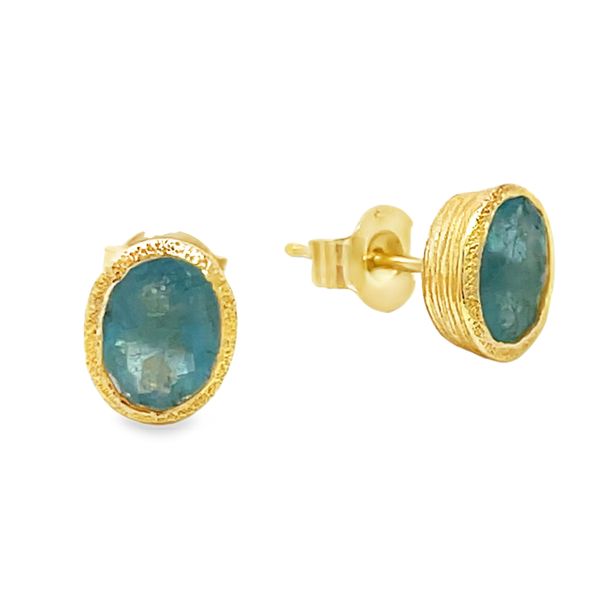 Aquamarine Stud Earrings in Gold Vermeil Image 2 Miner's Den Jewelers Royal Oak, MI