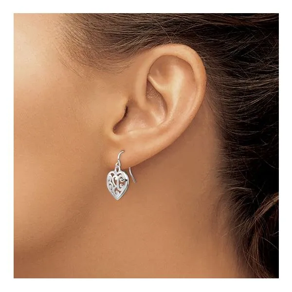 Silver Heart Dangle Earrings Image 3 Miner's Den Jewelers Royal Oak, MI