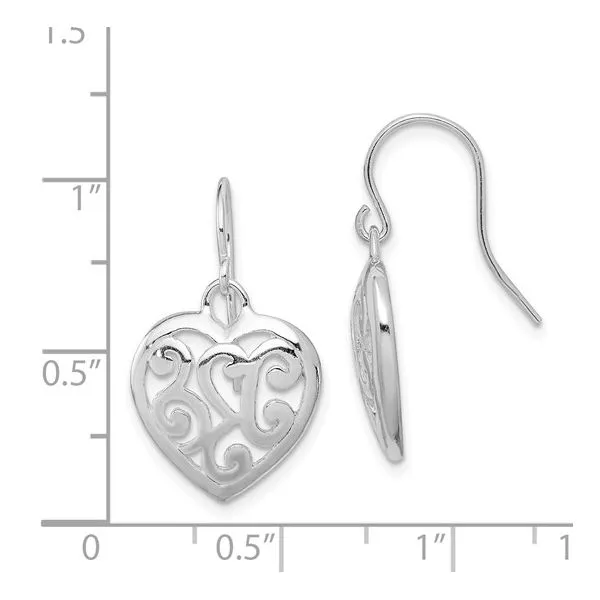 Silver Heart Dangle Earrings Image 4 Miner's Den Jewelers Royal Oak, MI
