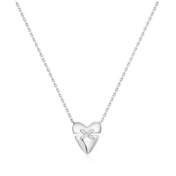 Silver Heart Kiss Pavé Necklace Image 2 Miner's Den Jewelers Royal Oak, MI