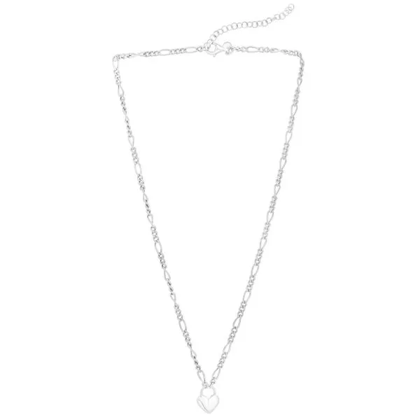 Silver Heart Padlock Figaro Necklace Image 2 Miner's Den Jewelers Royal Oak, MI