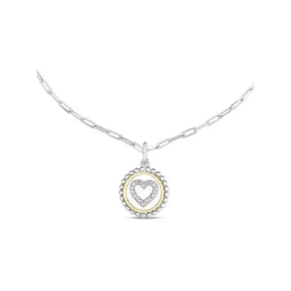 18K Gold & Silver Round Heart Pendant on Paperclip Chain Image 2 Miner's Den Jewelers Royal Oak, MI