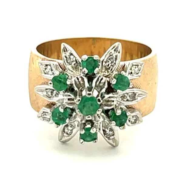 Emerald & Diamond Floral Cluster Estate Ring