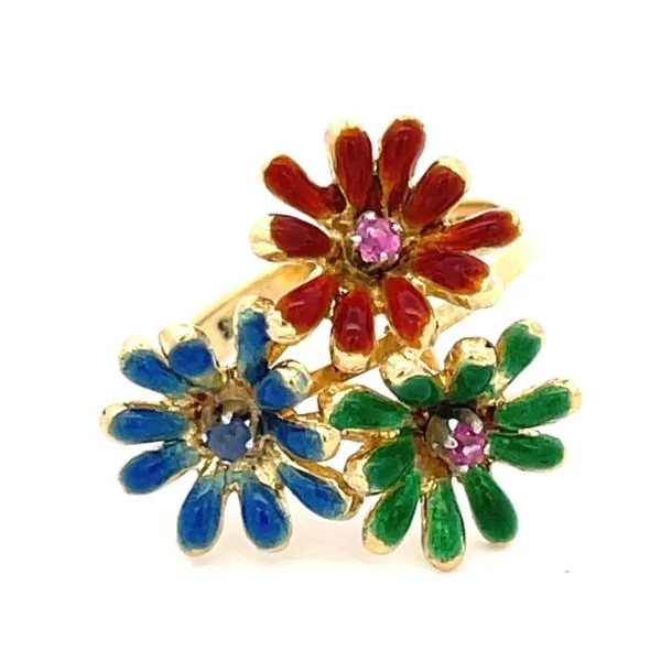 18 Karat Yellow Gold Enameled Ladies Estate Ring Miner's Den Jewelers Royal Oak, MI