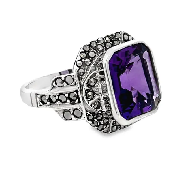 Retro Amethyst and Marcasite Ring Image 2 Miner's Den Jewelers Royal Oak, MI