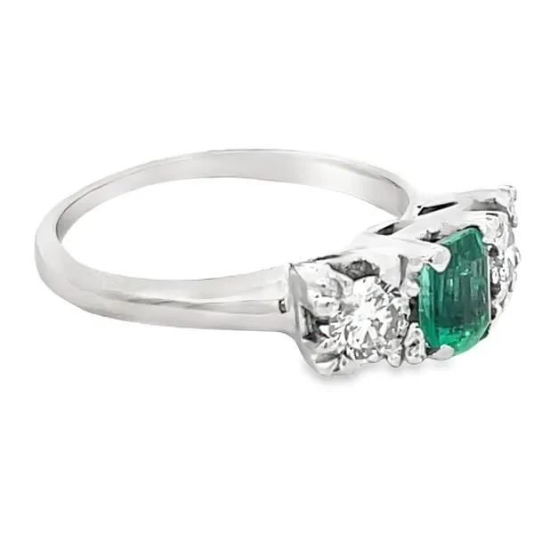 Emerald & Diamond 3 Stone Estate Ring Image 2 Miner's Den Jewelers Royal Oak, MI