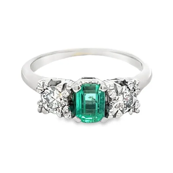 Emerald & Diamond 3 Stone Estate Ring Miner's Den Jewelers Royal Oak, MI