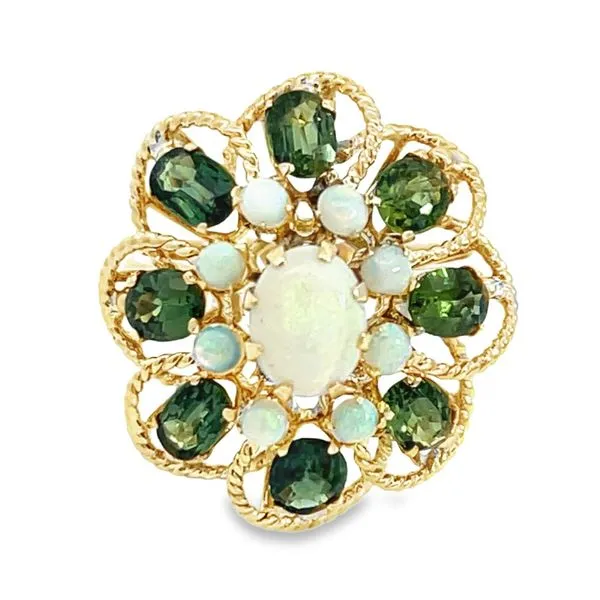 Opal and Green Sapphire Antique Style Ring Image 2 Miner's Den Jewelers Royal Oak, MI