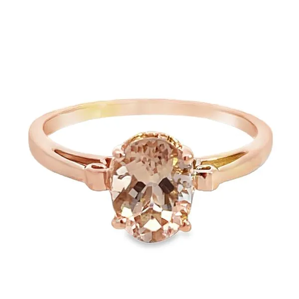 Rose Gold Solitaire Peach Morganite Ring Miner's Den Jewelers Royal Oak, MI