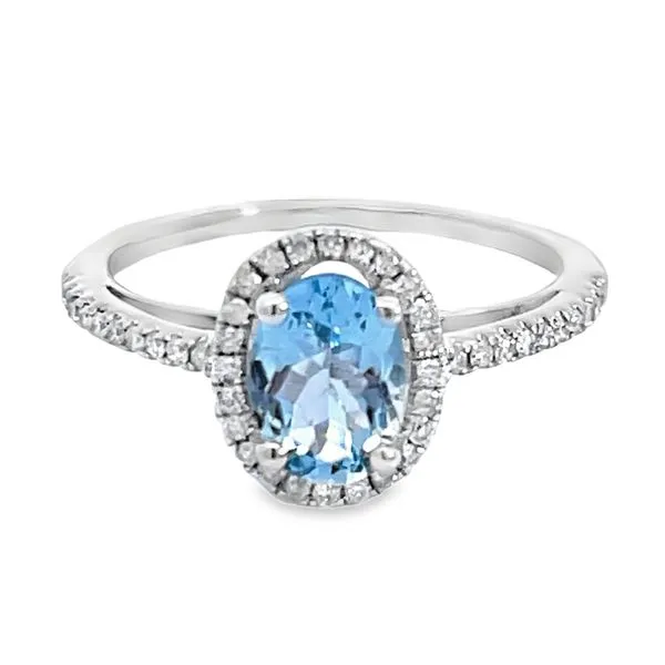 Aquamarine and Diamond Halo Ring Miner's Den Jewelers Royal Oak, MI