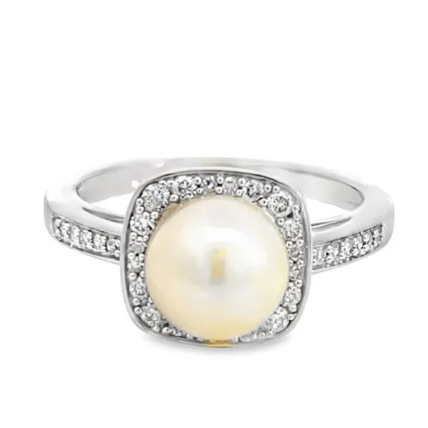 White Gold Pearl Halo Ring Miner's Den Jewelers Royal Oak, MI