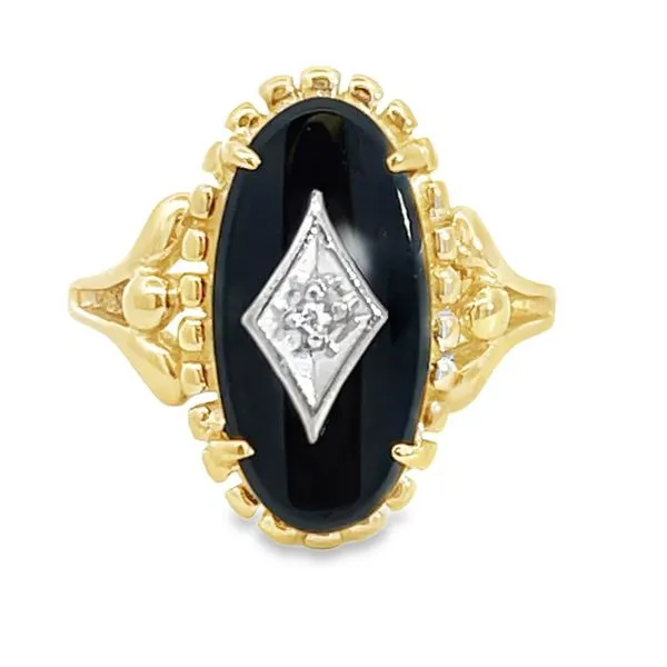 Antique Style Onyx and Diamond Ring