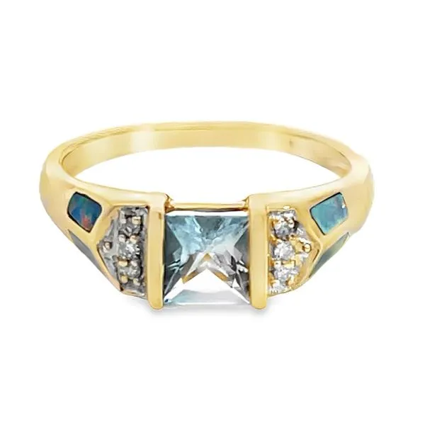 Blue Topaz, Diamond and Opal Inlay Ring Miner's Den Jewelers Royal Oak, MI