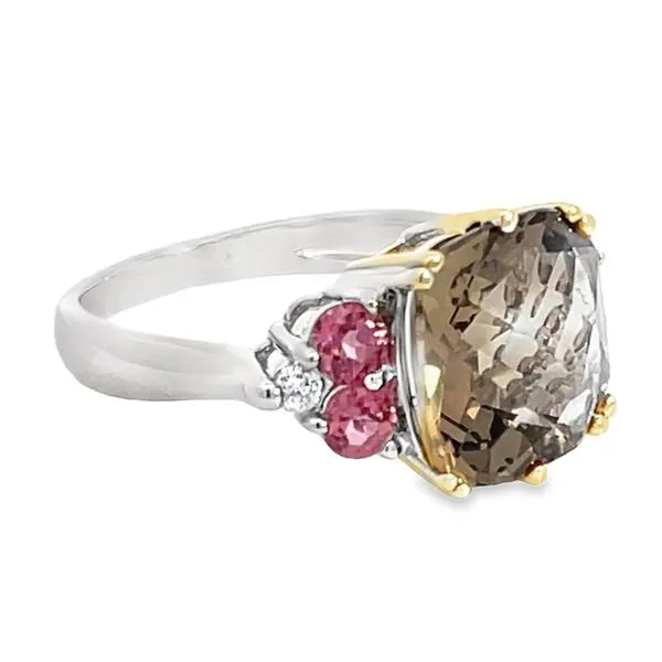 Smokey Quartz, Pink Topaz and Diamond Ring