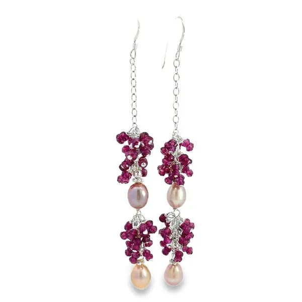 Pearl and Garnet Wire-Wrap Earrings Image 2 Miner's Den Jewelers Royal Oak, MI