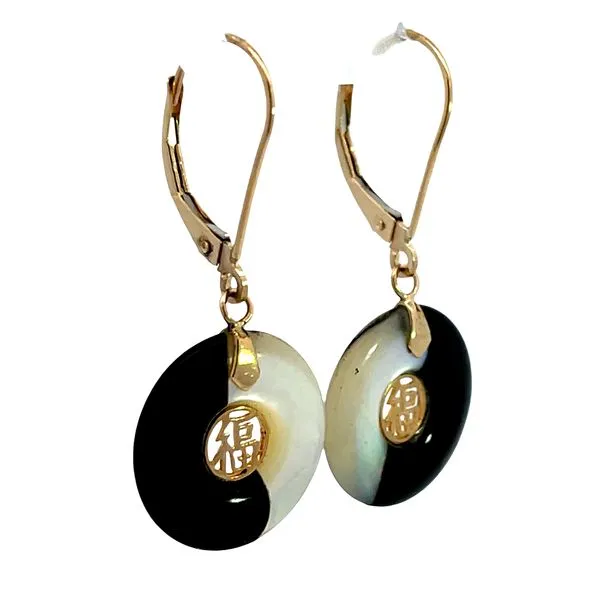 Leverback Black Onyx and Mother of Pearl Yin Yang Earrings Image 2 Miner's Den Jewelers Royal Oak, MI