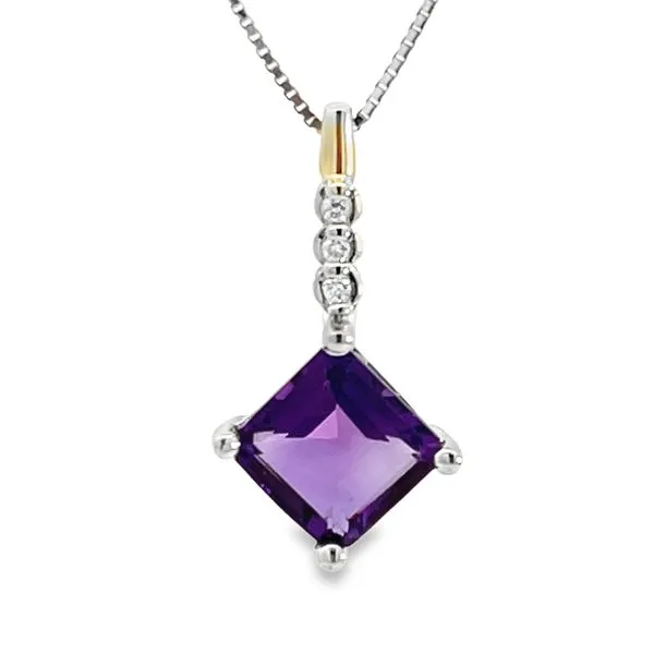 Square Faceted Amethyst wtih Diamond Necklace