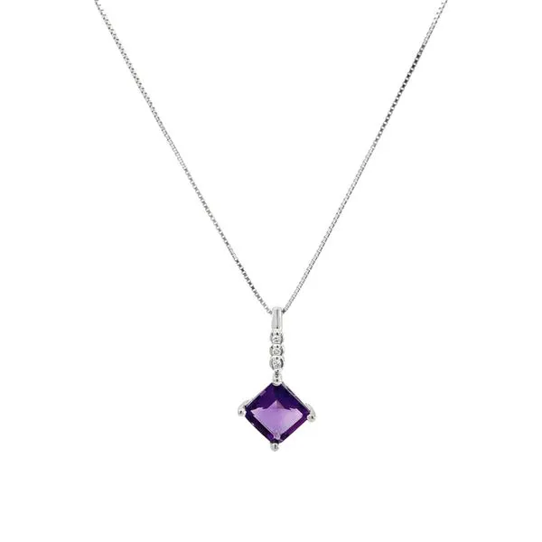 Square Faceted Amethyst wtih Diamond Necklace