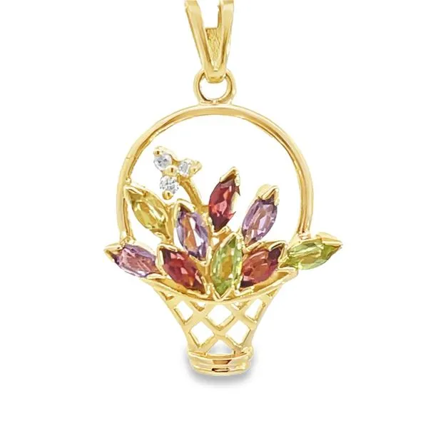 Flower Basket Pendant with Amethyst, Garnet and Peridot