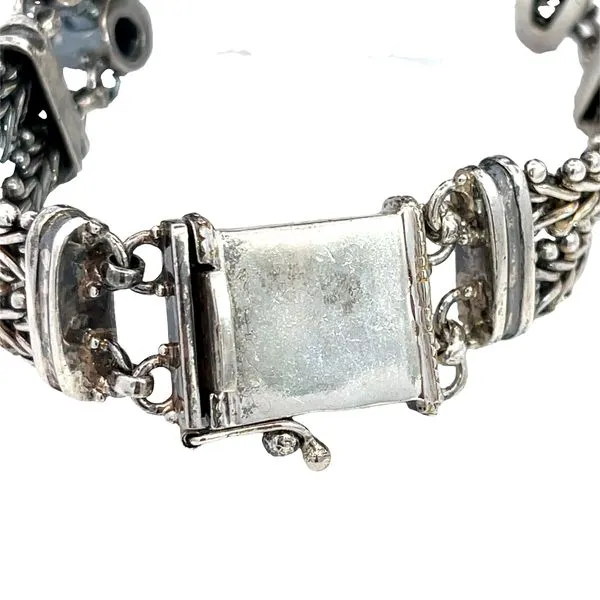 Large Freshwater Pearl, Black Pearls, Garnet, Blue Topaz, And Opal Fancy Link Bracelet Image 2 Miner's Den Jewelers Royal Oak, MI